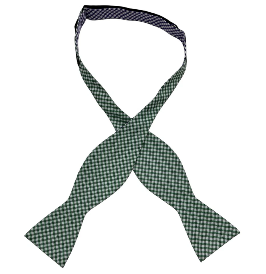 COUNTESS MARA Purple/Green Double Side Tartan Silk LUXURY Self Bow Tie HANDMADE - Image 3 of 4