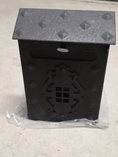 Vintage Dull Black Forged Iron Wall Mount Mail Box Newspaper Holder Made In USA