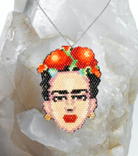 Halskette Frida Kahlo-Design, mit Miyuki-Stein, Handgefertigte, versilberter Ede - Bild 1 von 9