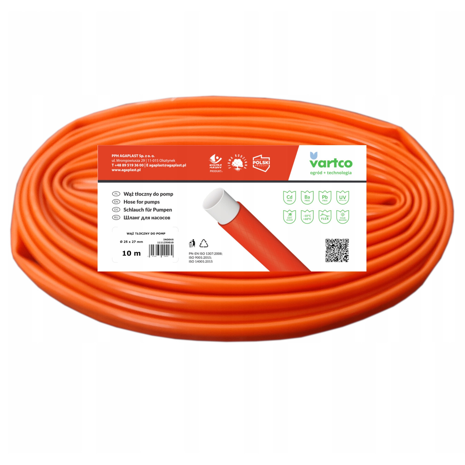 Tuyau de refoulement VARTCO 1111320010 pour pompes longueur 10m diametre 25mm