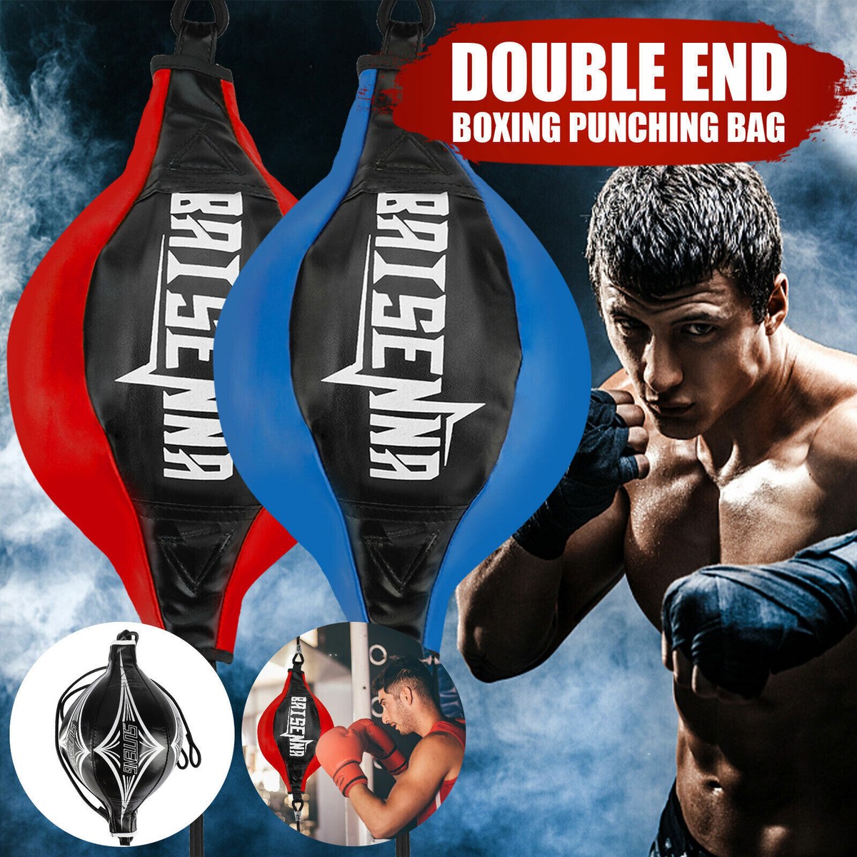 Hayabusa Double End Bag, Sacco Boxe A Doppia Estremità Per Allenamento Di Velocità, Precisione E Riflessi, Con Corde Elastiche Intrecciate E Pompa - 2