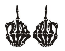 Calcomanía de vinilo esqueleto dedo medio calavera mano-fuck-you (izquierda y derecha)