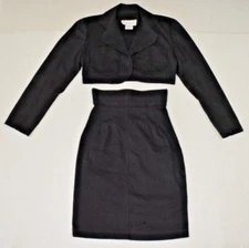 Vintage Blazer Skirt Set Young Edwardian Size 3 80s Cropped Jacket Fitted Skirt