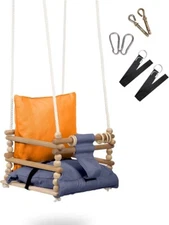 Canvas Wood Baby Swing by Bosphorus- Wooden Hanging Play Swing Set Seat Chair-