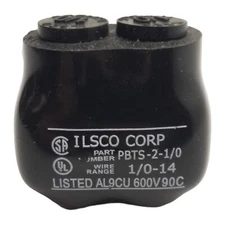 Ilsco PBTS-2-1/0 Insulated Connector, 2-Port, 1-Pole, 1/0-14AWG, 600V Max
