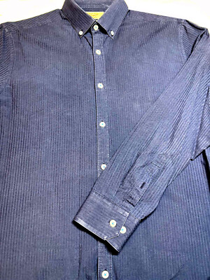 Penguin Mens Button Front Long Sleeve Heritage Cotton Navy Shirt 16 32/33
