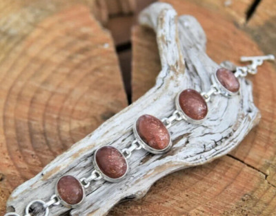 Natural Sunstone Gemstone Bracelet 925 Sterling Silver Adjustable Bracelet Gift