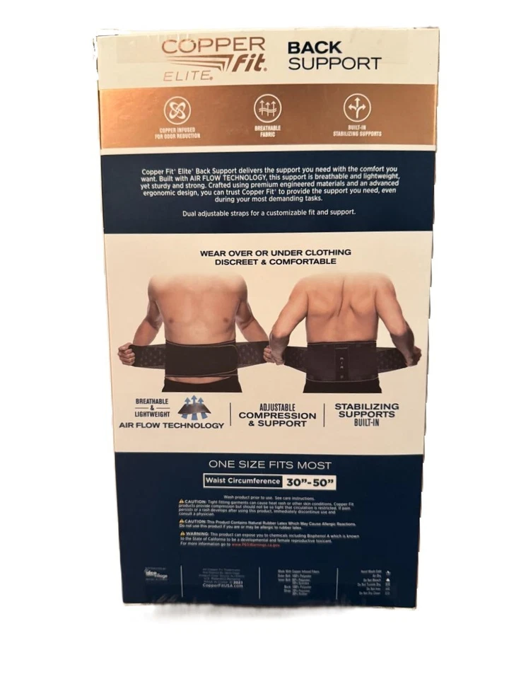 New- Copper Fit Elite Back Support W/ Air Flow Back Brace- 30''-50'' Waist Cir. - Image 2 of 2
