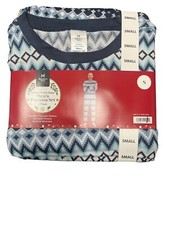 Members Mark Mens Holiday Christmas 2 Pc Blue White Pajama Set Pockets Sz Small