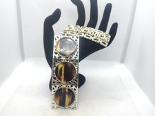 Pair VINTAGE Hair Barette Clips 3" Silvertone Pattern And 4" Goldtone W/Inlay
