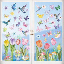 Spring Window Clings - 83 Pcs Watercolor Flower, Butterfly