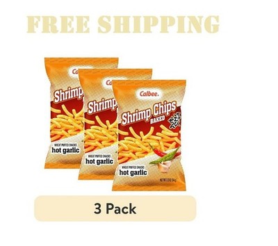 (3 pack) Calbee Shrimp Chips Baked Hot Garlic Flavored Shrimp Chips 3.3oz Bag