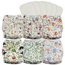 Mama Koala 3.0 Cloth Diapers for Babies with AWJ Lining, 6 Pack with 6 5-Layer N