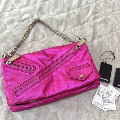 DSQUARED2 Pink Glitter Chain Clutch Bag Leather Excellent Condition