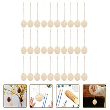40 Pcs Easter Wooden Slices Eggs Unfinished Wood Pendant for Hanging Decoration