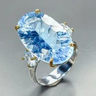 Art jewelry 35 ct Natural Blue Topaz Ring 925 Sterling Silver Size 7.5 /R469721