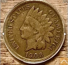 1908-S Indian Head Cent Chocolate Brown Key Date No Problems ANACS FINE 12