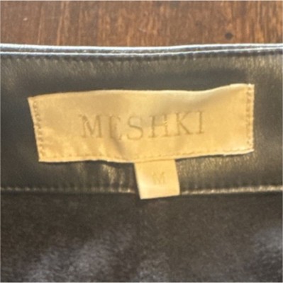 MISHKI Women's Black Faux Leather Pleated Straight Leg Pants