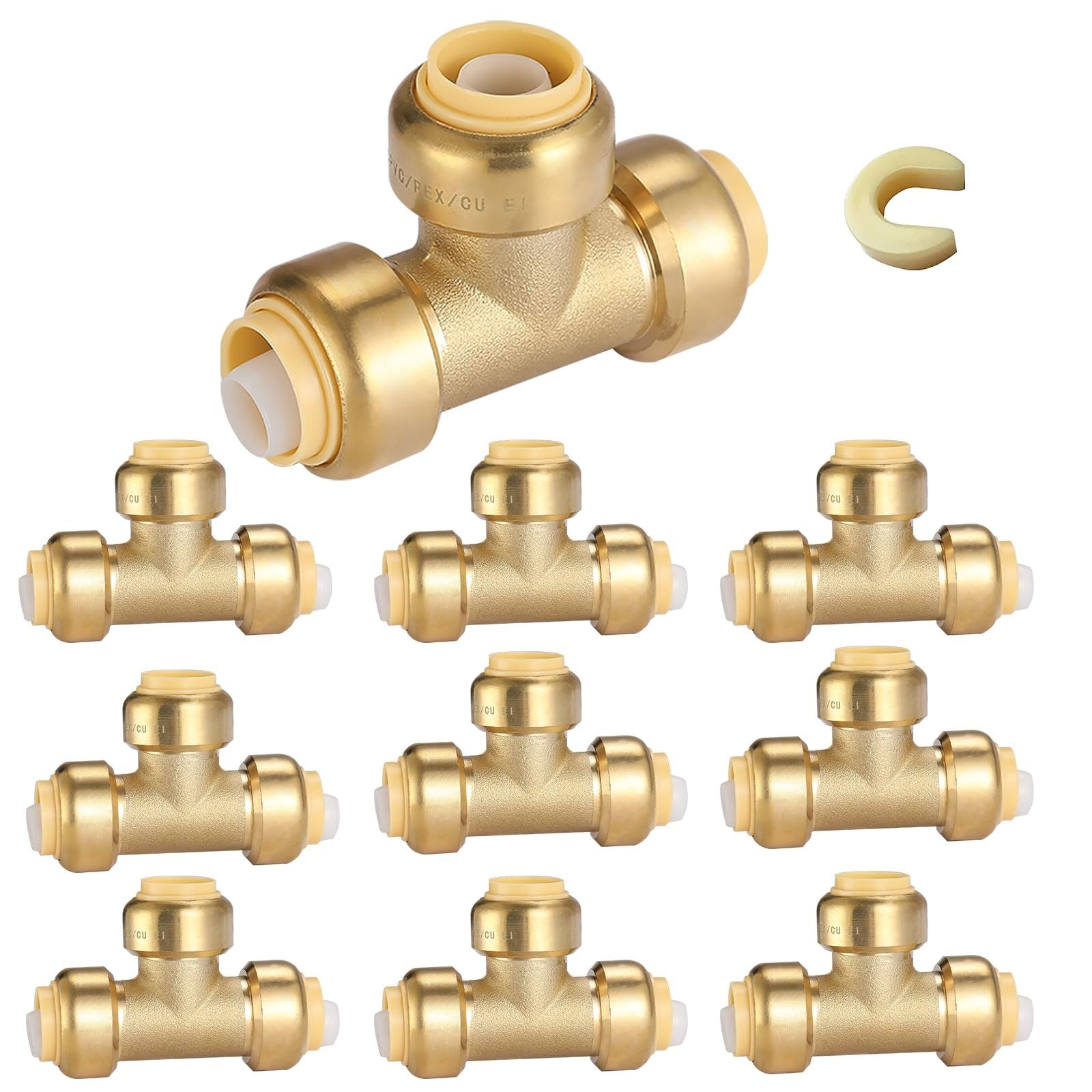 HeSun 10-Pack Pushfit Tee, 1/2x1/2x1/2 Push to Connect Plumbing Fittings with Di