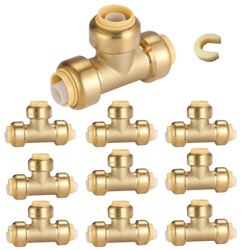 HeSun 10-Pack Pushfit Tee, 1/2x1/2x1/2 Push to Connect Plumbing Fittings with Di