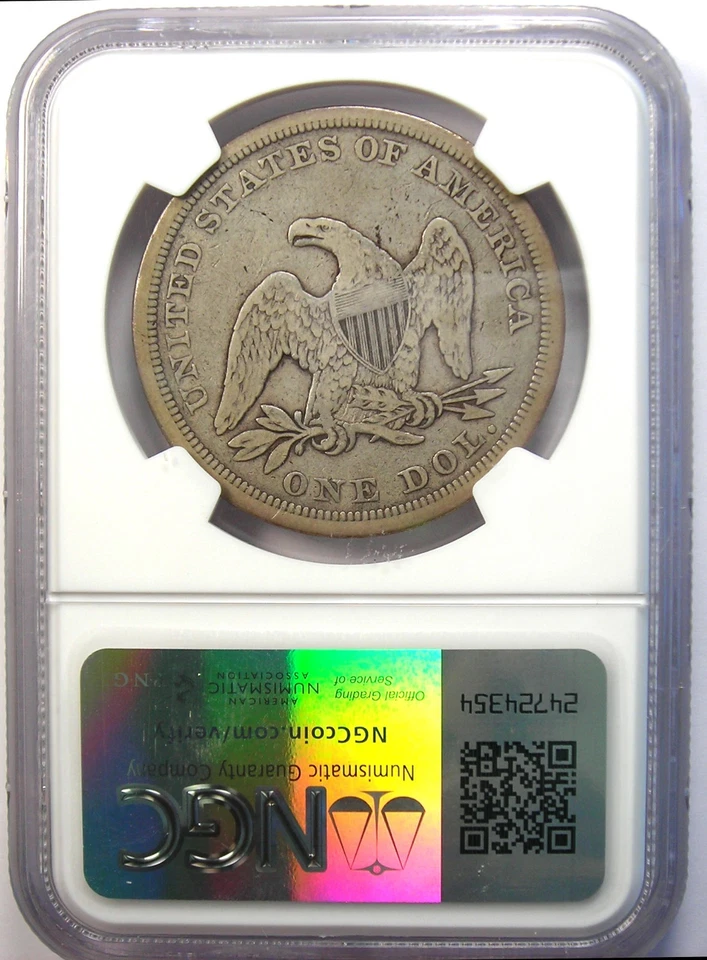Dólar de plata libertad sentada 1842 $1 - Certificado NGC VG detalle - Moneda rara Foto 3 de 4