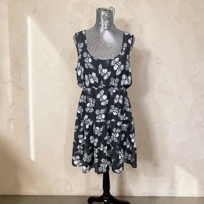 Y2K Goth Skull Butterfly Mini Dress XL Babydoll Sleeveless Grunge Fairy Party