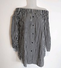 Women's Cameo Rose Black and White Gingham Off The Shoulder Top Check Size 8 VGC