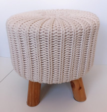 Knitted Pouffe Footstool with 4 Wooden Legs Chunky Knit 30cm High 32cm Diameter