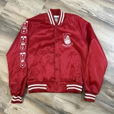 Chalk Line Happy Holidays Satin Bomber Jacket Red Santa Christmas Size S