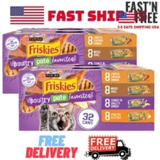 SET 2 Purina Friskies Pate, Soft Poultry Variety Pack, Wet Cat Food 5.5oz, 32pk.