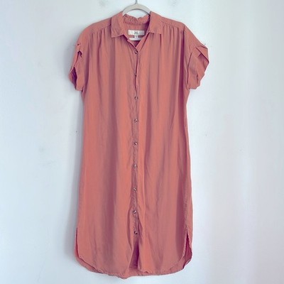Thread + Supply short cuffed sleeve button down midi shirt dress sz M