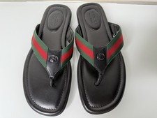 Authentic GUCCI Titan Signature Web Stripe Thong Leather Mens Sandals 9 UK/10US