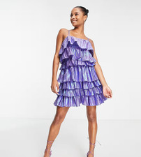 Collective The Label Exclusive Tiered Metallic Mini Dress Pewter Purple Size 10