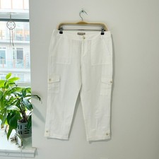 Banana Republic White Martin Fit Linen Crop Pants Size 10