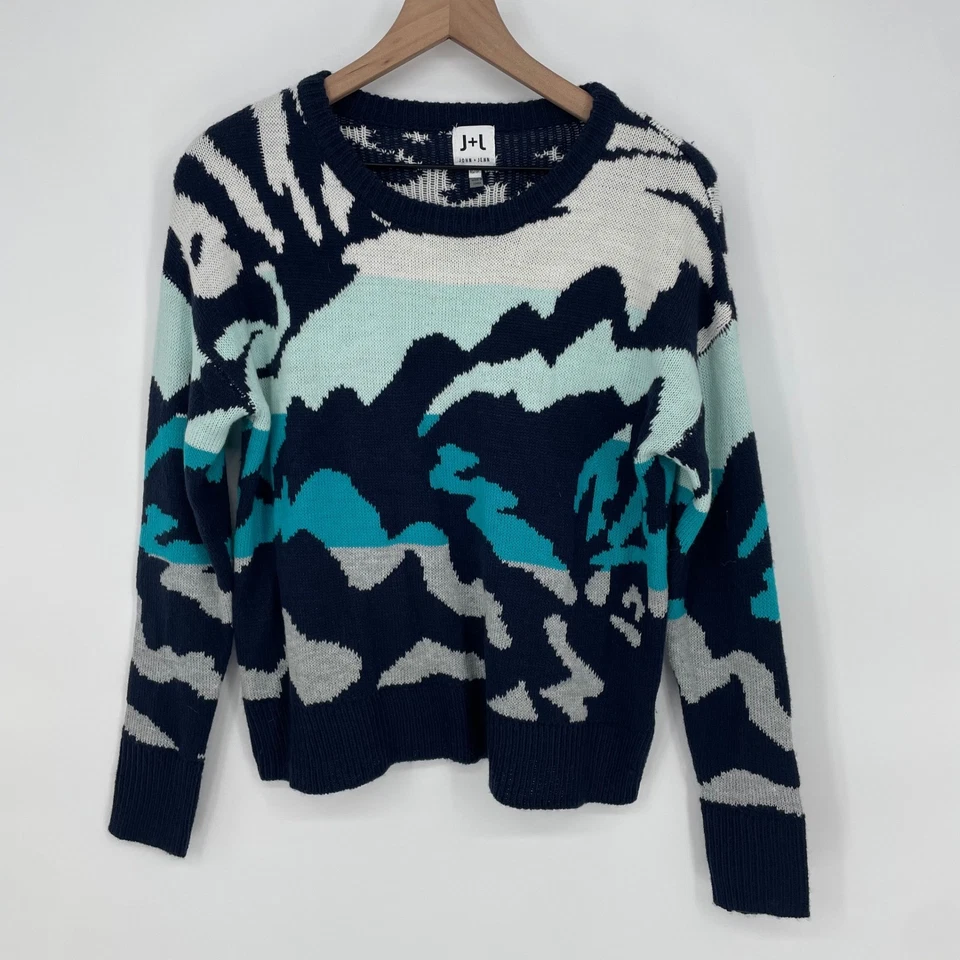 JOHN JENN Abstract Print Crewneck Sweater XS Navy - Image 2 of 4