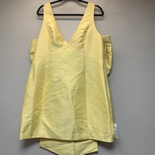ASOS EDITION Mini Dress Womens 12 Yellow NWT Big Bow Back V-Neck Cotton Blend