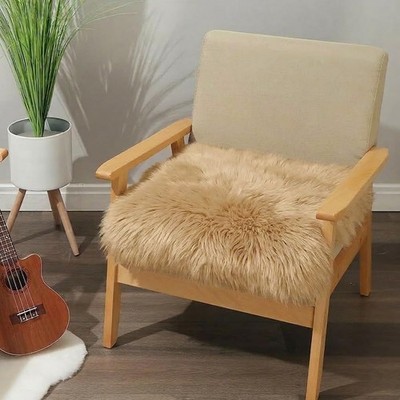 Faux Fur Chair Cushion 18x18 Soft Seat Pad Light Brown Cover