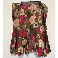 Vintage Y2K Floral Skirt Asymmetrical Hem Fairy Cottage Twee 22 Brown Pink