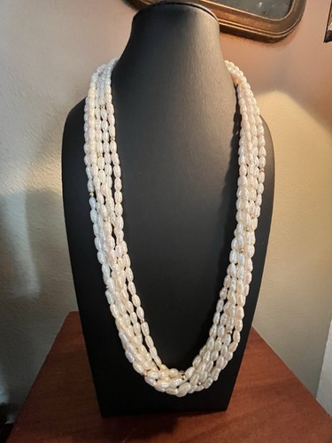 6 Strand Freshwater Rice Pearl Necklace  14K