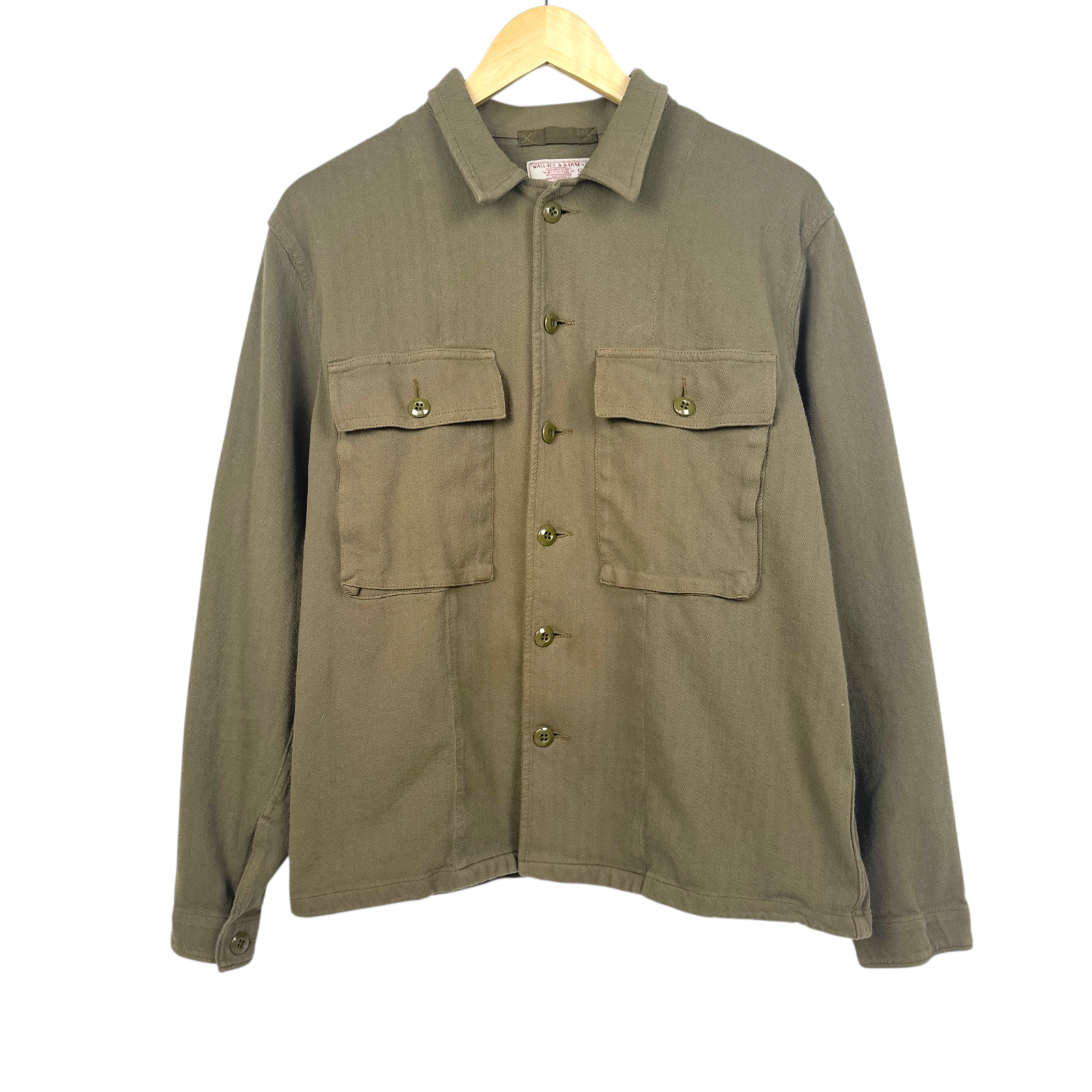 Wallace & Barnes Olive Herringbone Cotton Shirt Jacket Men’s Small Workwear