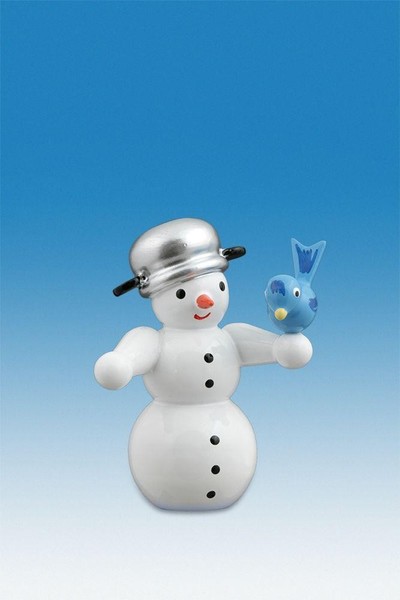 Holzfigur Weihnachtsfigur Schneemann Mit Vogel HöHe Ca 6,5 Cm NEU Erzgebirge-image
