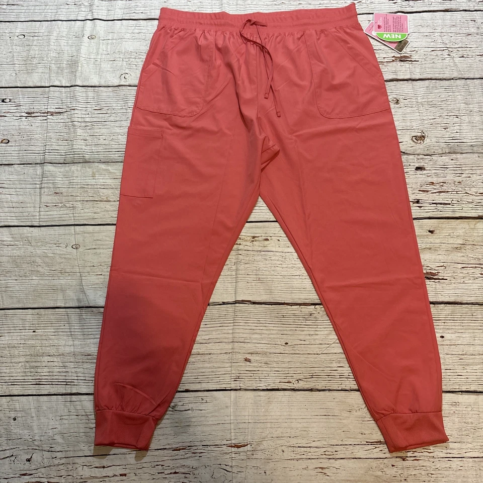 JUSTSCRUBS Scrub Pants 5 Pocket Coral Lightweight Jogger Size 2XL NWT - Image 2 of 4