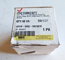 Box of (50) Kerr 25C150KCSFT  1/4-20 x 1-1/2" Hex Socket Head Cap Screw