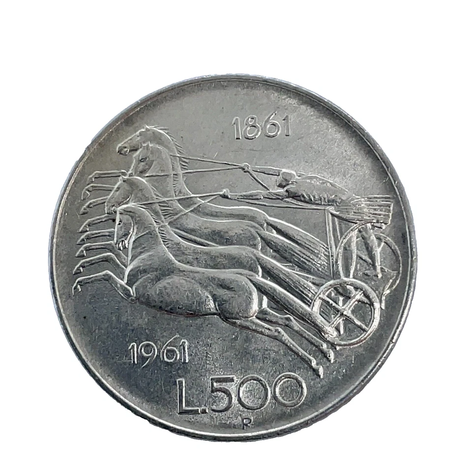 Italy Silver 1961 R 500 Lira QUADRIGA Horses Uncirculated, 29.3 mm KM# 99 - Image 2 of 4
