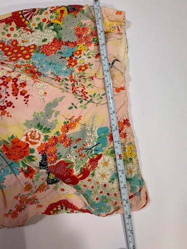 Kimono Hand Sewn Cotton VINTAGE Japan Pink/Peach Floral Robe 48" Long - Picture 16 of 17