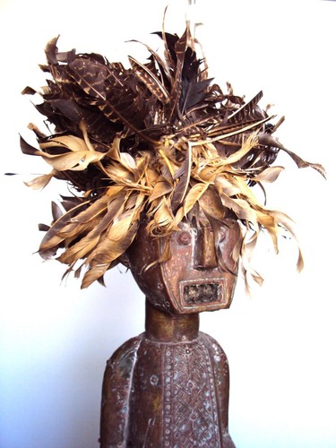 EXTREMELY RARE FANG POWER STATUE Brass Feathers 24" African Carving!! - Picture 4 of 16