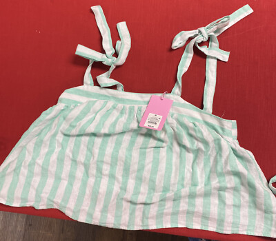 Stoney Clover Lane Women's Green Striped Tie Strap Tank Top Size Medium (s215))