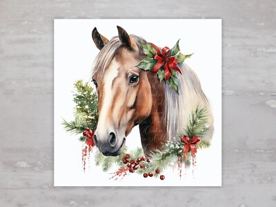Winter Floral Christmas Horse Fabric Panel Square Quilt Sewing Quilt Block A67