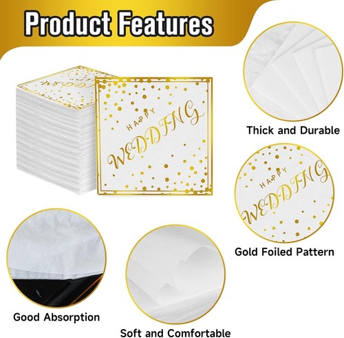 Wedding Napkins for Reception - 100Pack Gold Foiled Cocktail Napkins Wedding - Picture 3 of 5