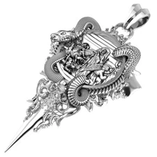 925 Sterling Silver Archangel Saint Raphael Michael Gabriel Pendant with Snake